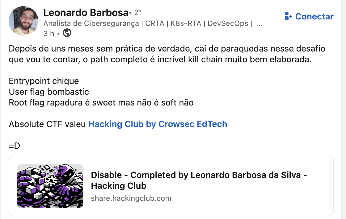 Depoimento de Leonardo Barbosa — post no LinkedIn